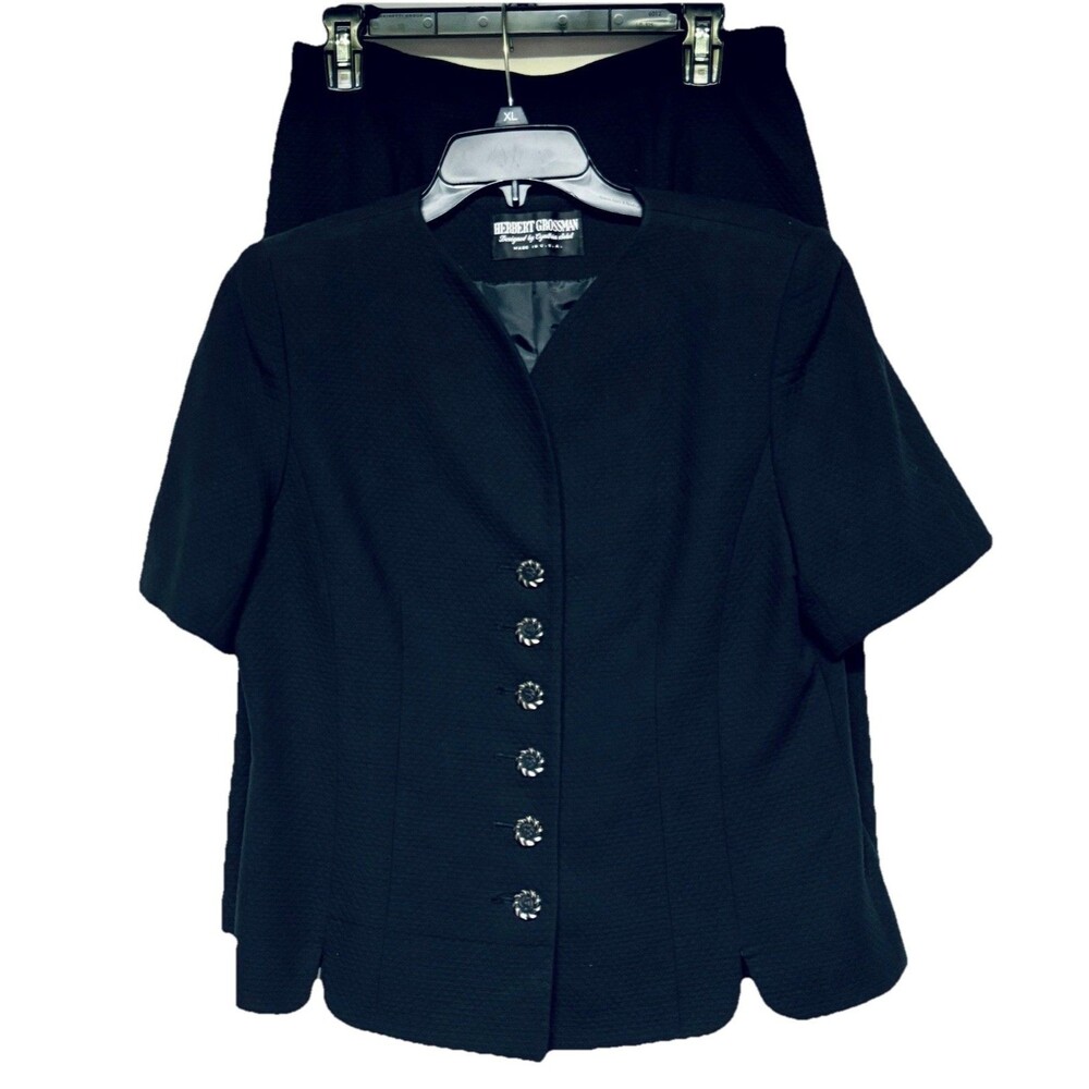 Herbert Grossman Skirt Suit Women's 12 VTG Black Cynthia Sobel 2 Pc USA Union